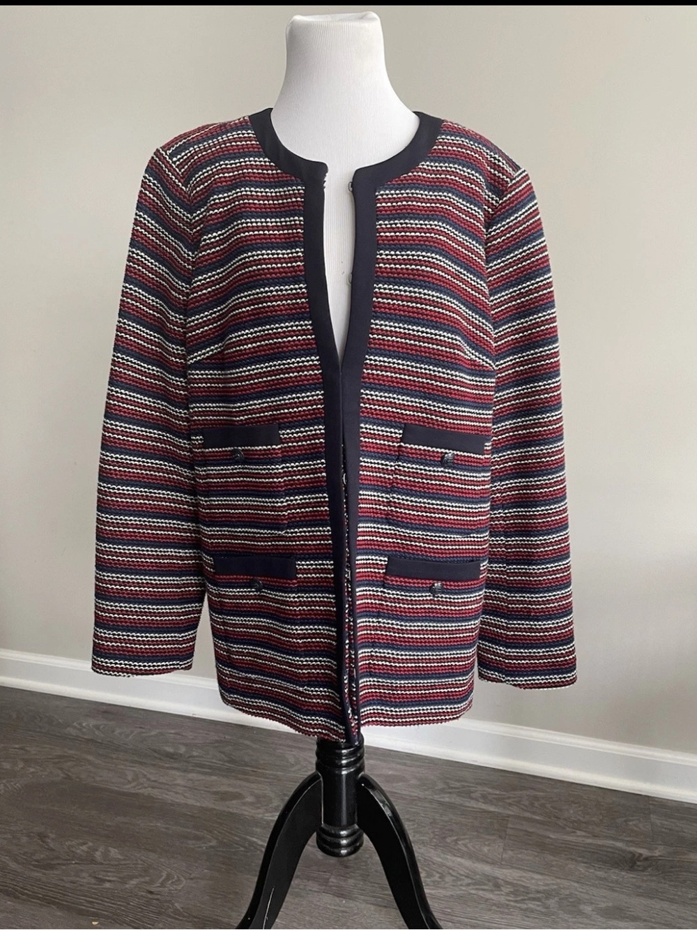 Talbots Knot Jacket Patriotic Red White & Blue Size XL work wear office holiday